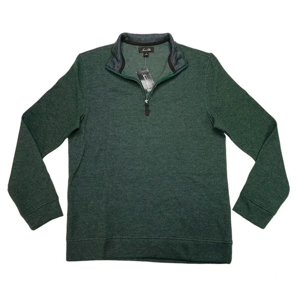 Tasso Elba 1/4 Zip Green Cotton Blend Mens Sweater Size Small - Picture 9 of 9
